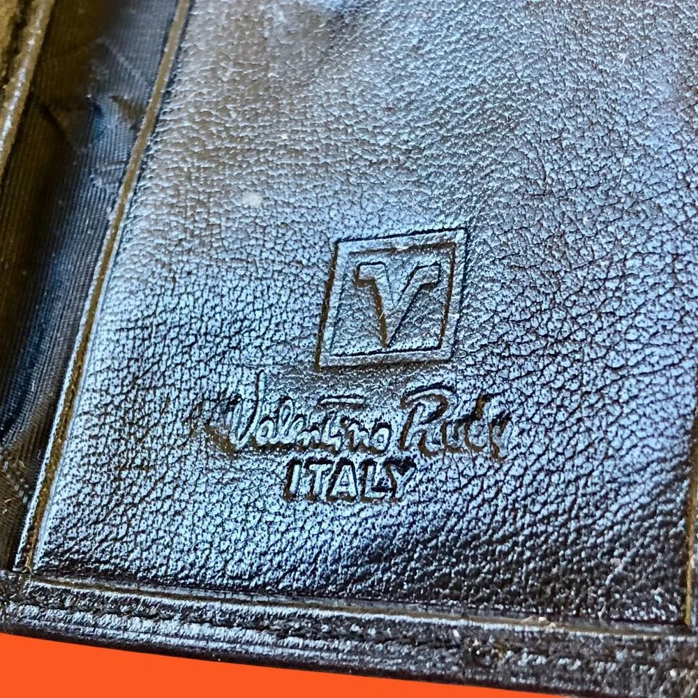 Valentino Rudy Italy Black Leather KEY COIN CARD Wallet Mens Tri-Fold
